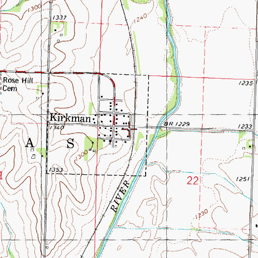 Topographic Map of Kirkman (historical), IA