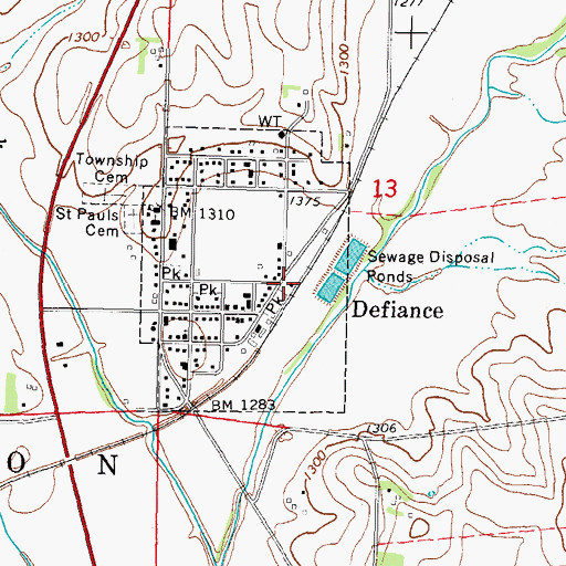 Topographic Map of Defiance, IA