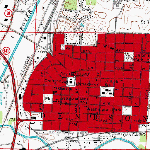 Topographic Map of Denison Fire Department, IA