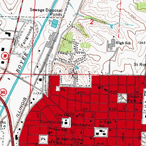 Topographic Map of Denison City Hall, IA