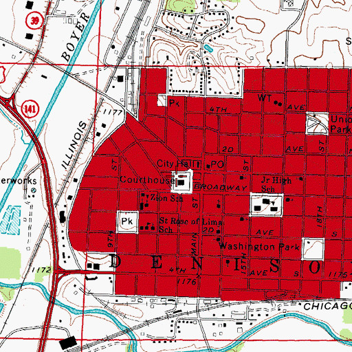 Topographic Map of Denison Police Department, IA