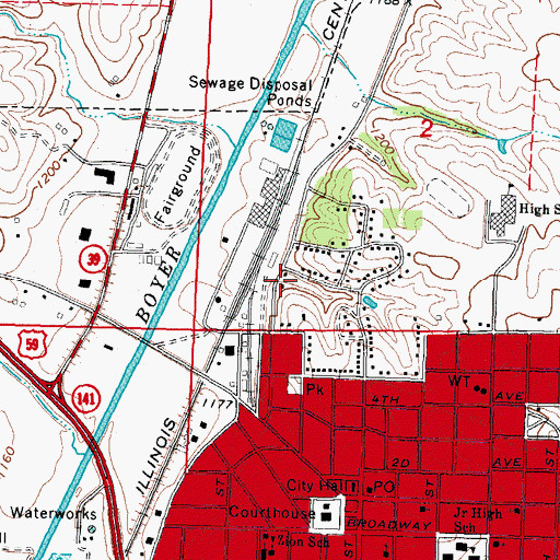 Topographic Map of Denison, IA