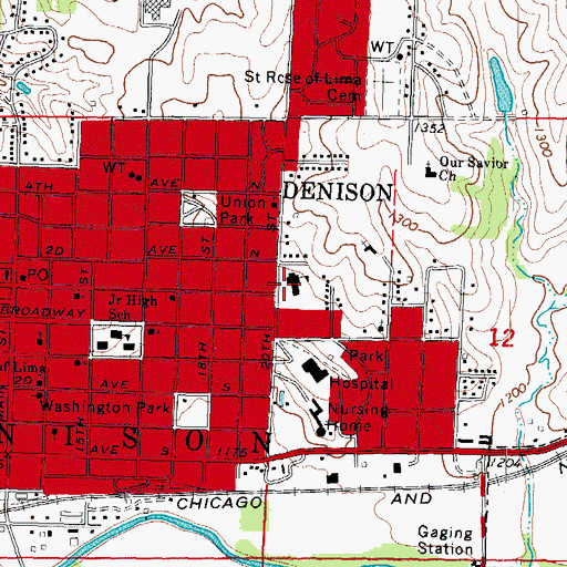 Topographic Map of Denison Elementary School, IA