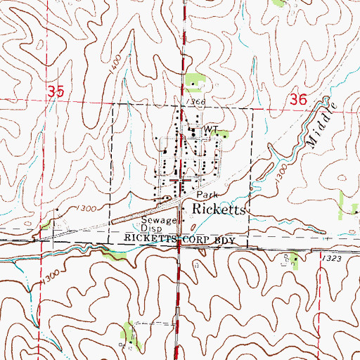 Topographic Map of Ricketts Post Office, IA