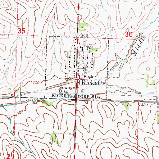 Topographic Map of Ricketts (historical), IA