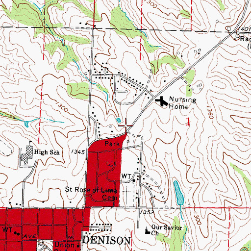 Topographic Map of Site of Fort Purdy Historical Marker, IA