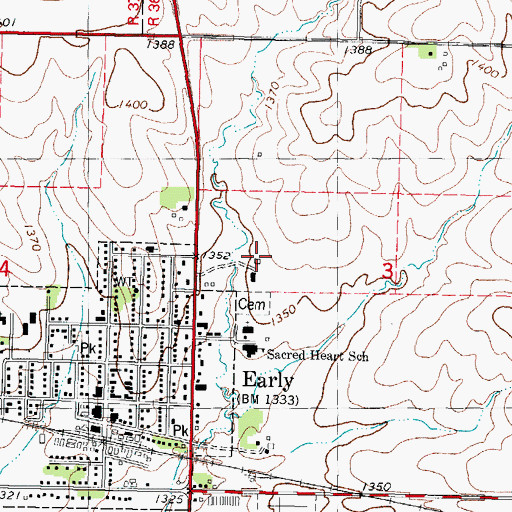 Topographic Map of Cedar Forks Post Office (historical), IA