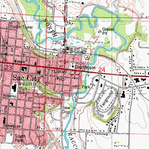 Topographic Map of Sac City Community Building, IA