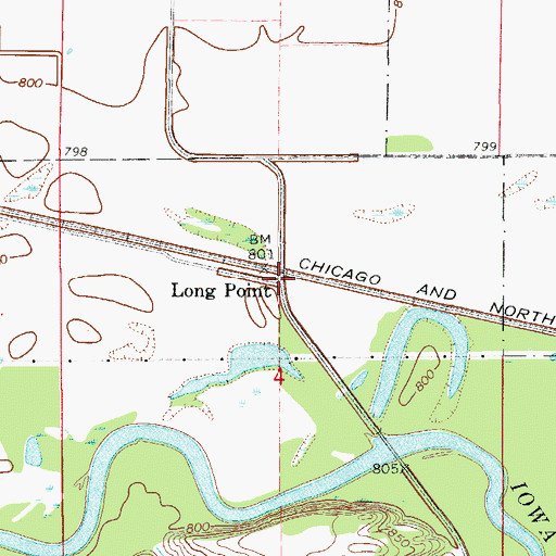 Topographic Map of Long Point Post Office (historical), IA