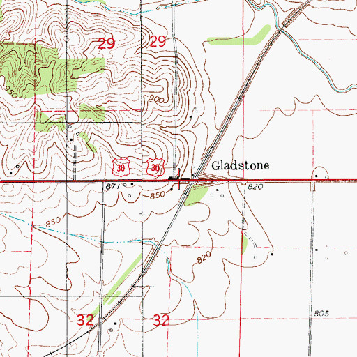 Topographic Map of Gladstone (historical), IA