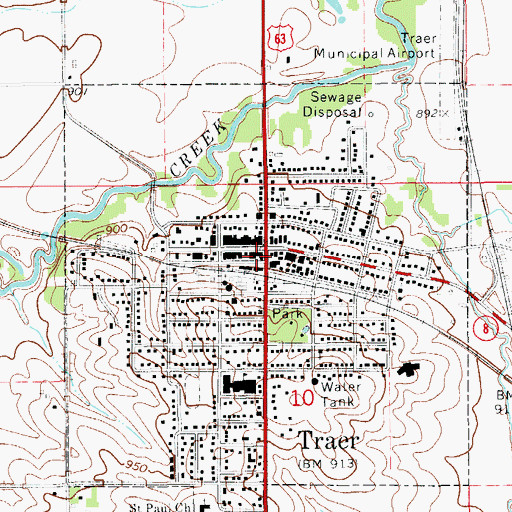 Topographic Map of Traer Public Library, IA