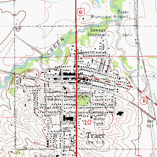 Topographic Map of Traer Fire Department, IA