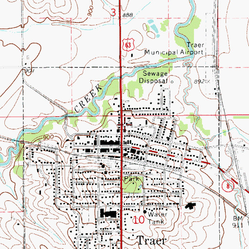 Topographic Map of Traer Post Office, IA