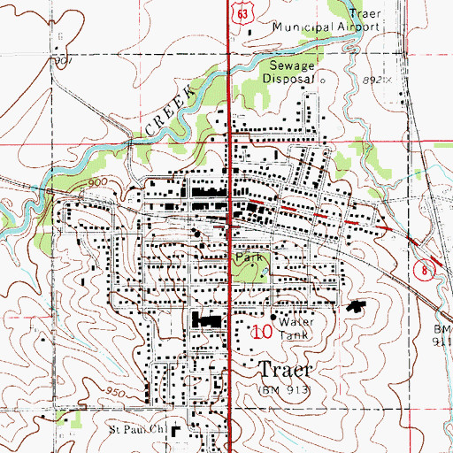 Topographic Map of Traer (historical), IA