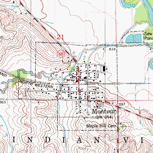 Topographic Map of Montour Post Office, IA