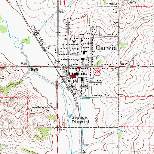 Topographic Map of Garwin Post Office, IA