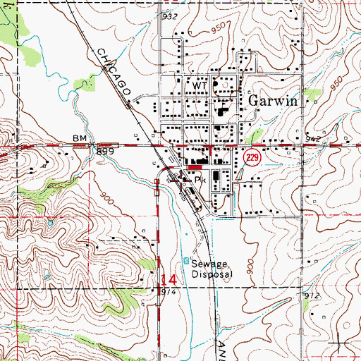 Topographic Map of Garwin (historical), IA