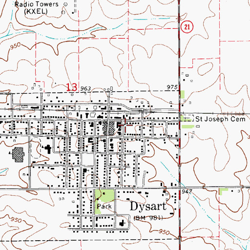 Topographic Map of Dysart Post Office, IA