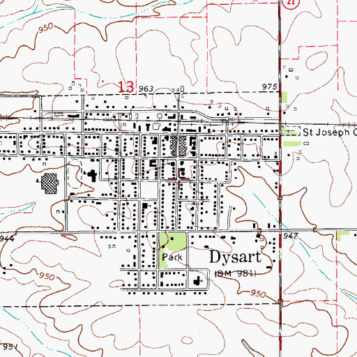 Topographic Map of Dysart Library, IA
