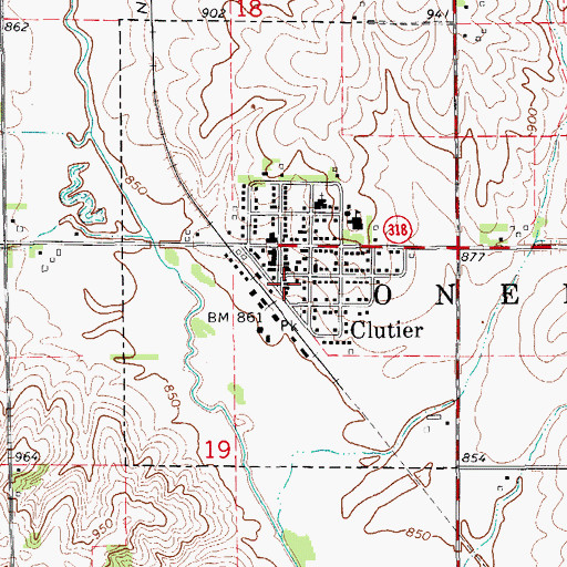 Topographic Map of Clutier Fire Department, IA