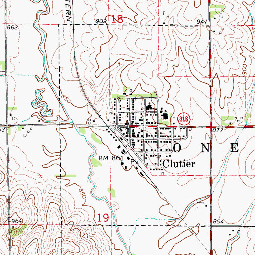 Topographic Map of Clutier Post Office, IA