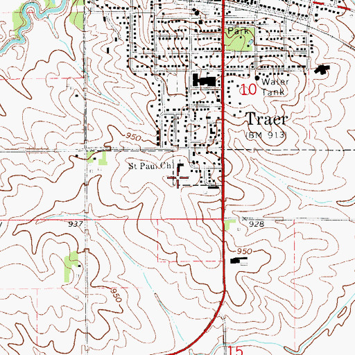 Topographic Map of Saint Paul's Catholic Cemetery, IA