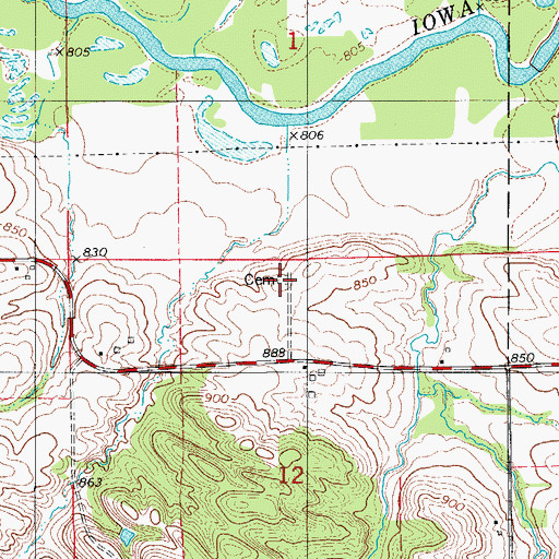 Topographic Map of Walz Cemetery, IA