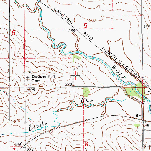 Topographic Map of Site of Former Badger Hill Historical Marker, IA