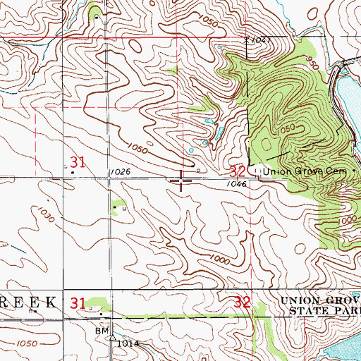 Topographic Map of Site of Former Union Grove Historical Marker, IA