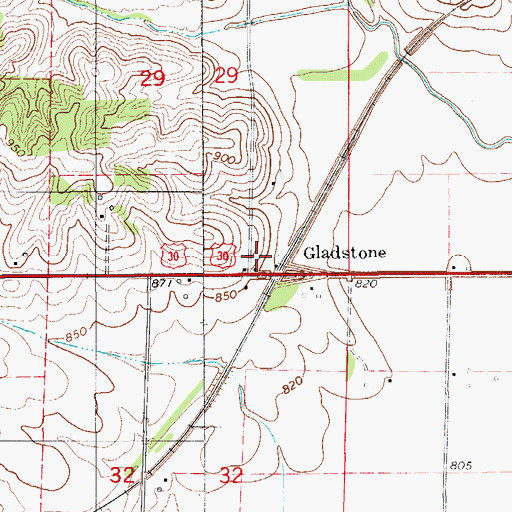 Topographic Map of Site of Former Gladstone Historical Marker, IA
