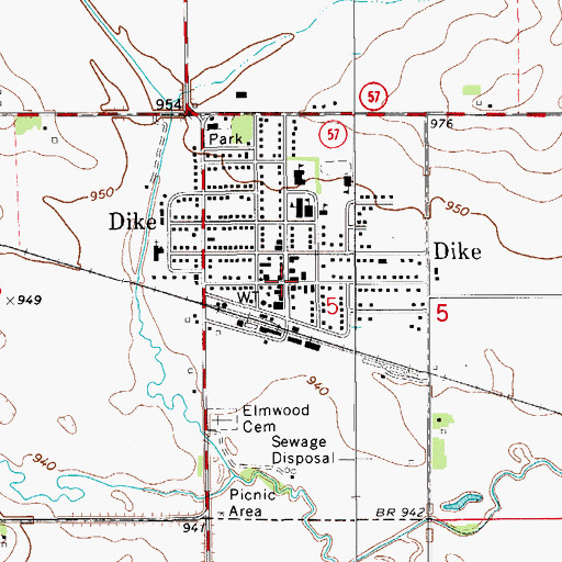 Topographic Map of Dike City Hall, IA