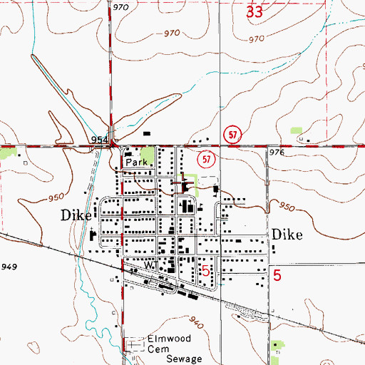 Topographic Map of Dike Elementary School, IA