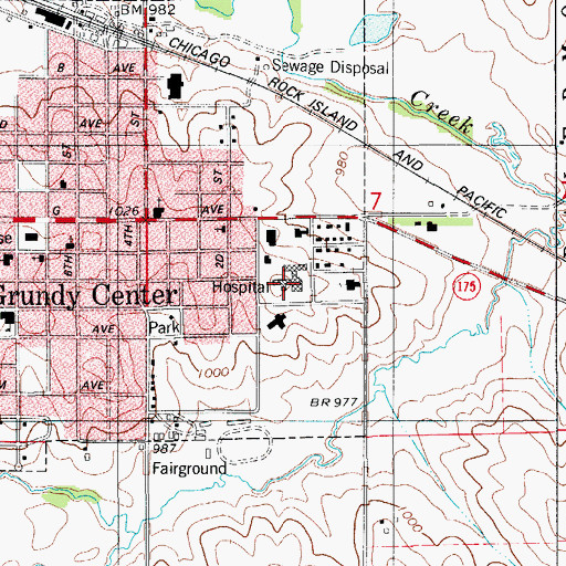 Topographic Map of Grundy County Memorial Hospital, IA