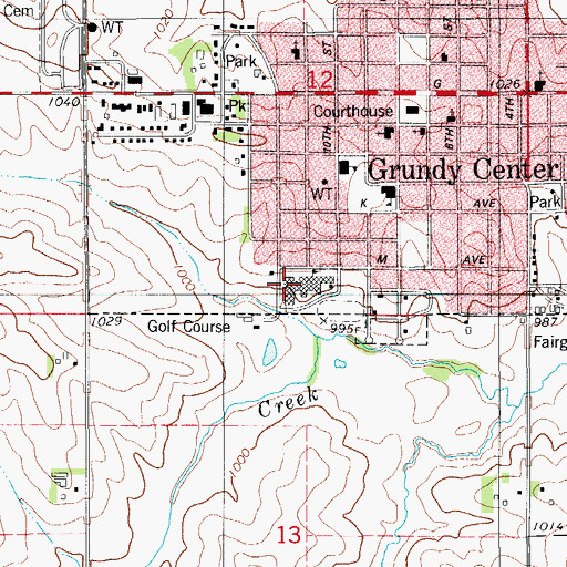 Topographic Map of Grundy Center High School, IA