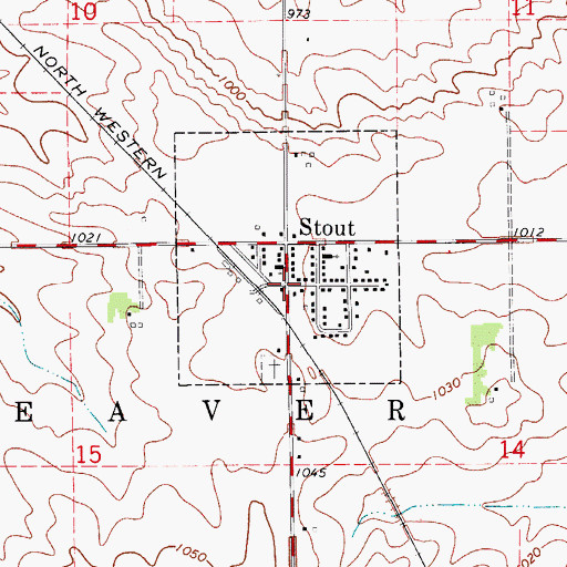 Topographic Map of Stout Post Office, IA