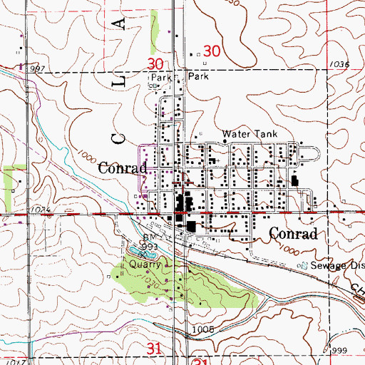 Topographic Map of Conrad Public Library, IA