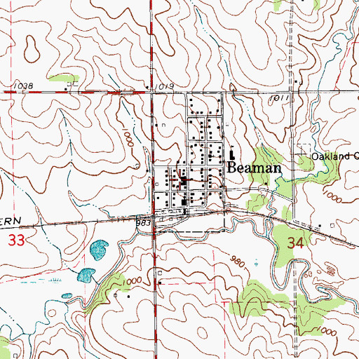 Topographic Map of Beaman Heritage Center, IA