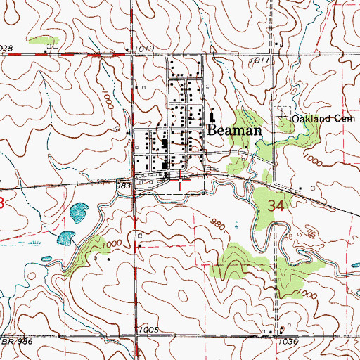 Topographic Map of Beaman (historical), IA