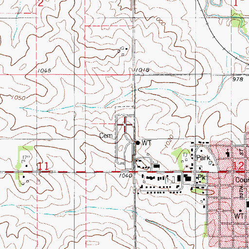 Topographic Map of Rosehill Cemetery, IA