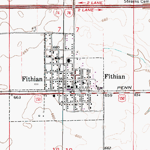 Topographic Map of Fithian Post Office, IL