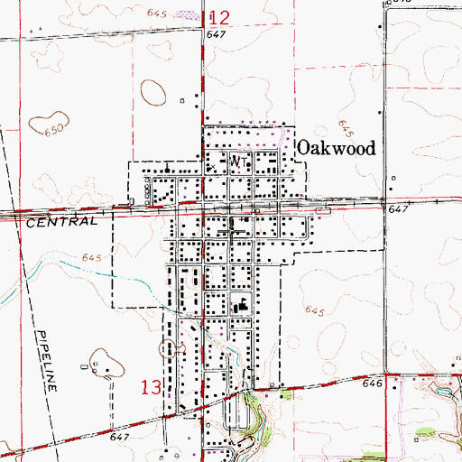 Topographic Map of Oakwood Post Office, IL