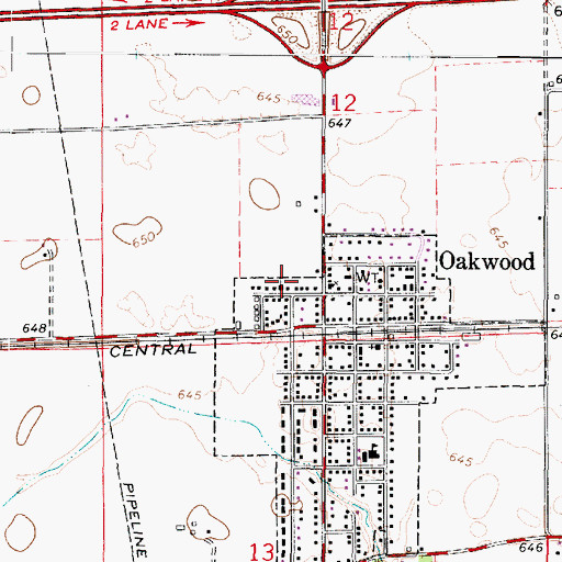 Topographic Map of Oakwood First Evangelical Methodist Church, IL