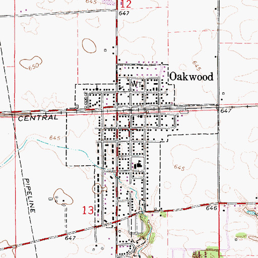 Topographic Map of Oakwood Public Library, IL