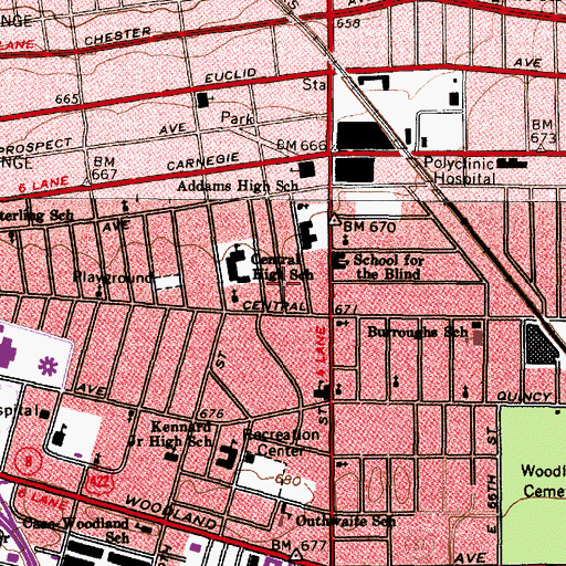Topographic Map of Central High School, OH
