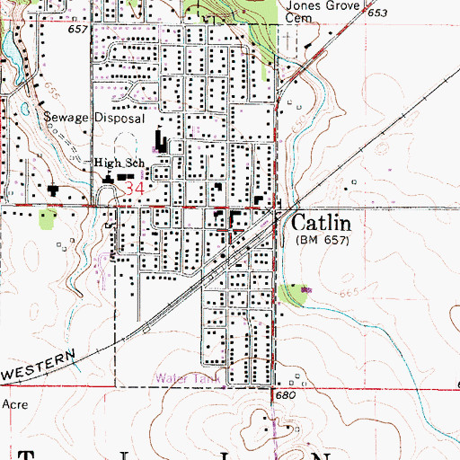 Topographic Map of Catlin Post Office, IL