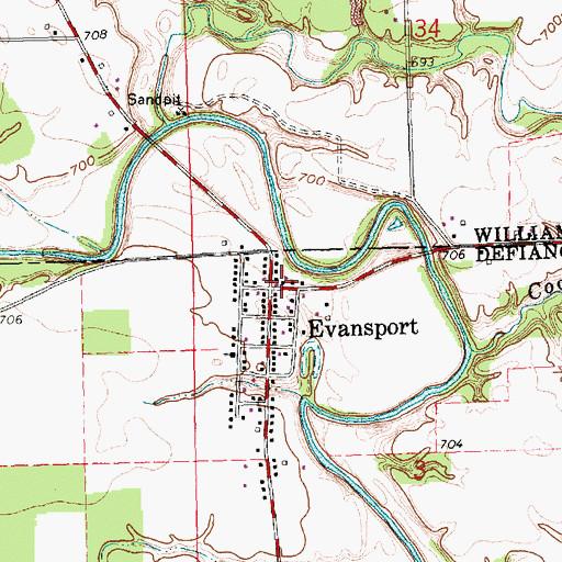 Topographic Map of Evansport Post Office, OH
