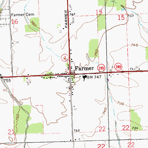 Topographic Map of Farmer Post Office, OH