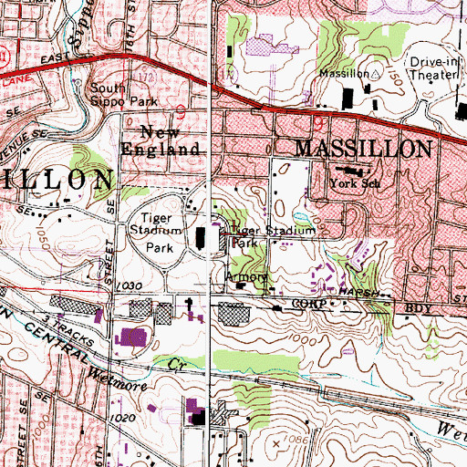 Topographic Map of Tiger Stadium Park, OH