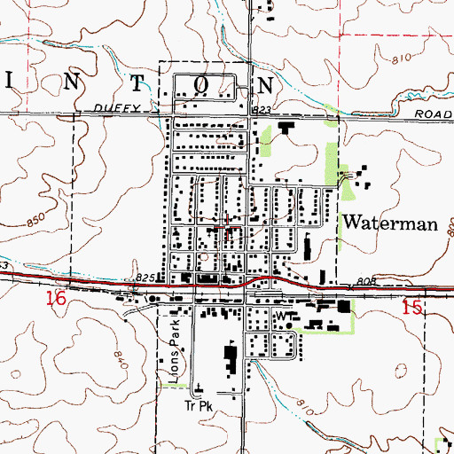 Topographic Map of Presbyterian Church of Waterman, IL