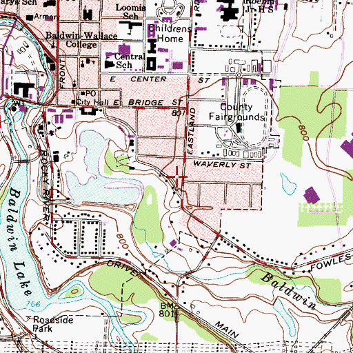 Topographic Map of Coe Lake Park, OH